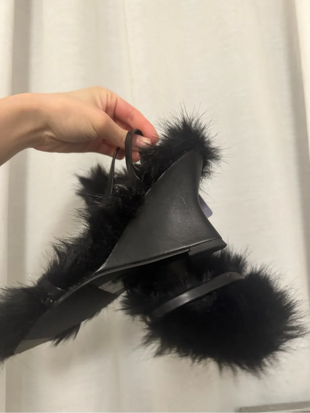 Scoop NYC Black Faux-Fur Wedge Sandals